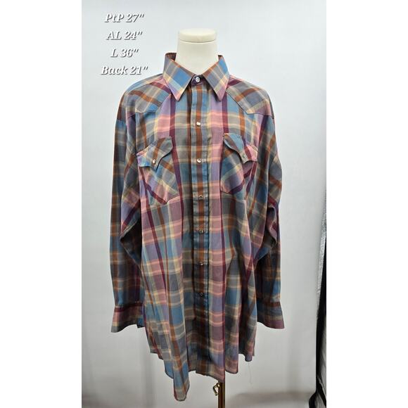 Vintage Panhandle Slim Western Plaid Snap Shirt – Size 18-35 (XXL) - Picture 1 of 4